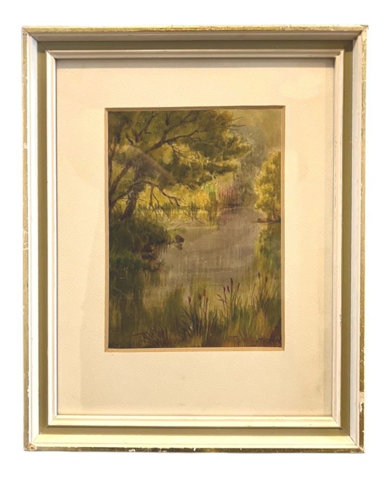 Watercolour signed T. Mower Martin RCA, 7 x 5", "Wooded Stream". (1 of 2)