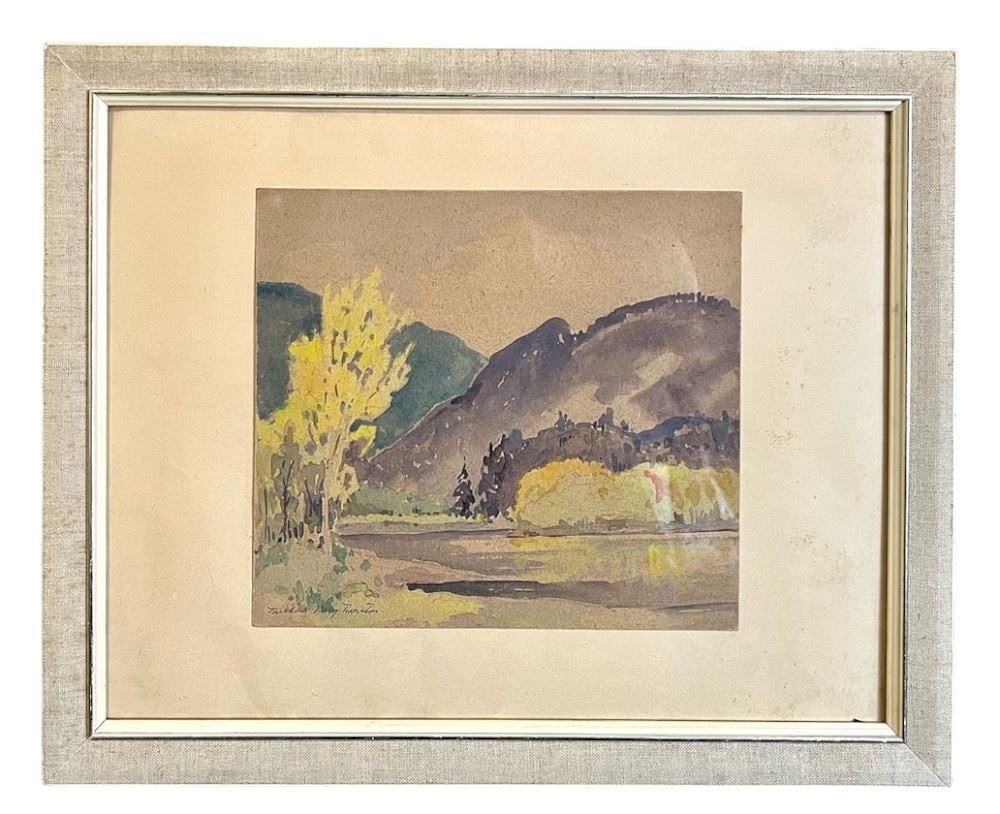 Watercolour signed Mildred Valley Thornton, 10 1/8 x 11 1/4", "Lake Scene". (1 of 2)