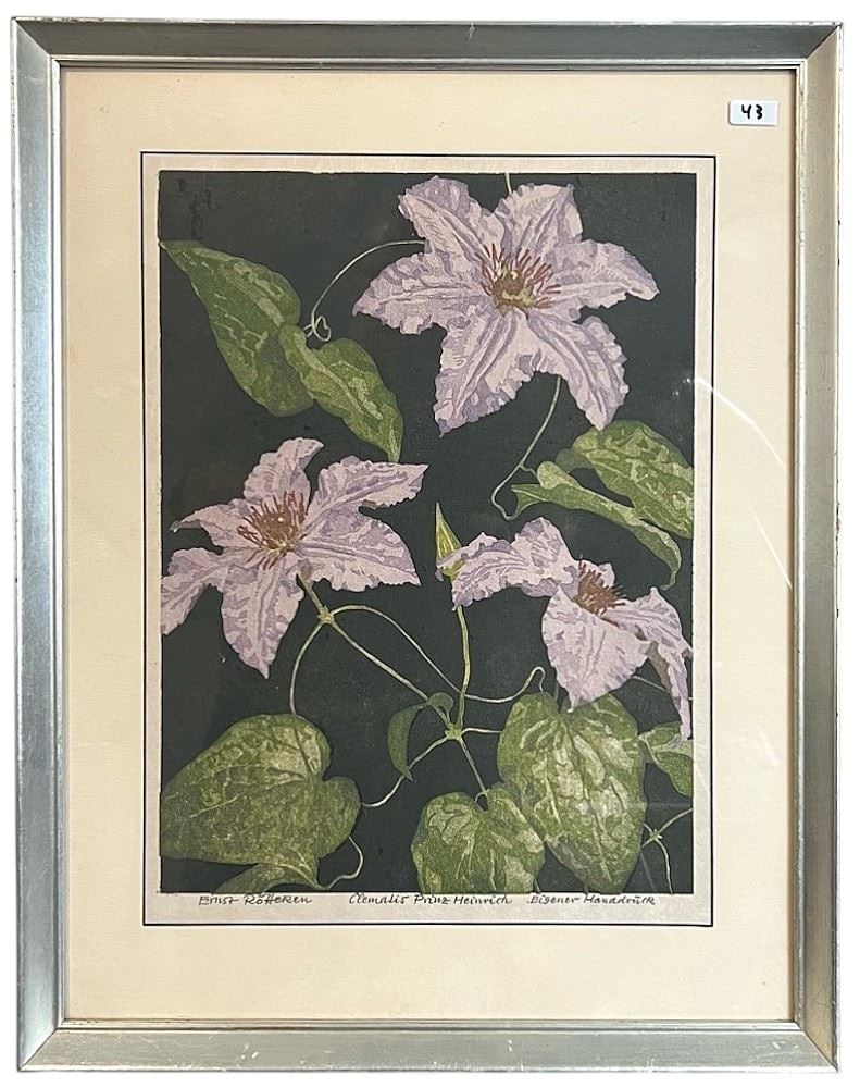 Woodblock signed Ernst Rotteken, 15 x 11".: Woodblock signed Ernst Rotteken, 15 x 11".