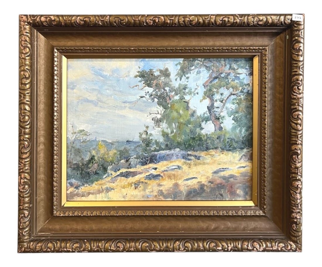 Oil on Panel signed H Hood (Harry) Verso, 12 x 15 1/2", "Oaks Beacon Hill".: Oil on Panel signed H Hood (Harry) Verso, 12 x 15 1/2", "Oaks Beacon Hill".