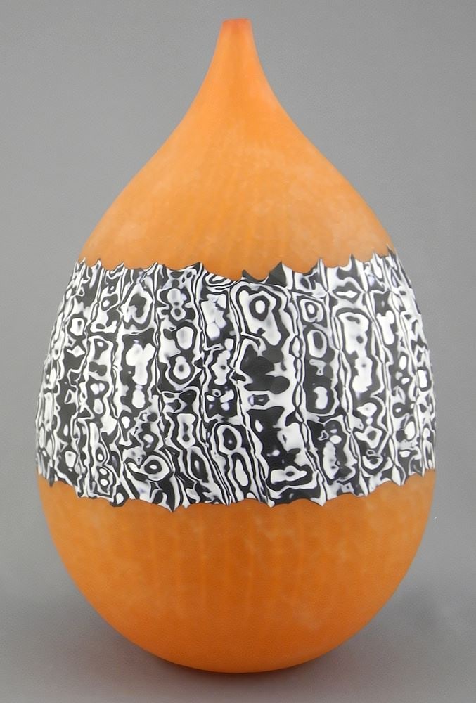 Fused Glass Oviform Vase signed M. (Mel) Munsen 2005 JM MA, 9 7/8"h. (1 of 3)