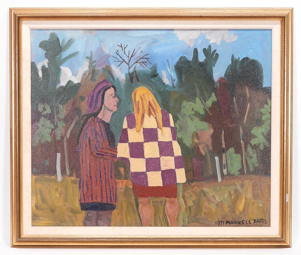 Oil on Canvas signed Maxwell Bates 1971, 20 x 24", "Friends".: Oil on Canvas signed Maxwell Bates 1971, 20 x 24", "Friends".
