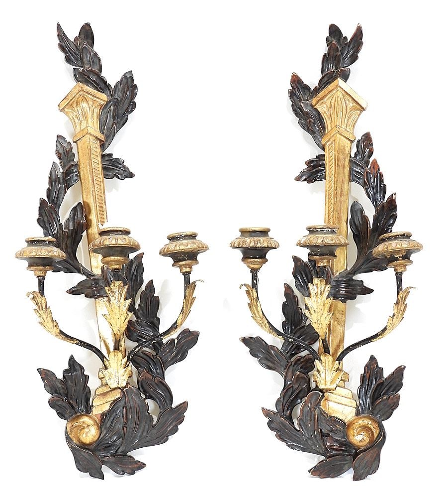 Pair of Italian Giltwood Wall Sconces, 19 1/8"h. (1 of 5)