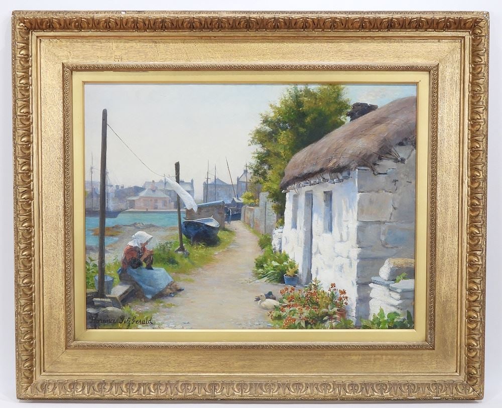 Oil on Canvas signed Florence Fitzgerald, 20 x 24", "The Fisherman's House".: Oil on Canvas signed Florence Fitzgerald, 20 x 24", "The Fisherman's House".