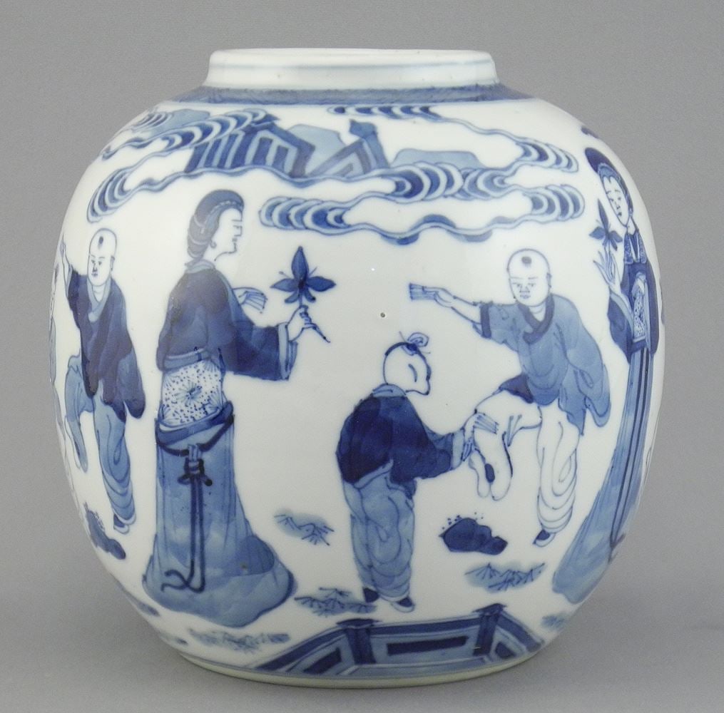 Chinese Blue & White Porcelain Jar, Kangxi Mark, 5 1/4"h. (1 of 6)