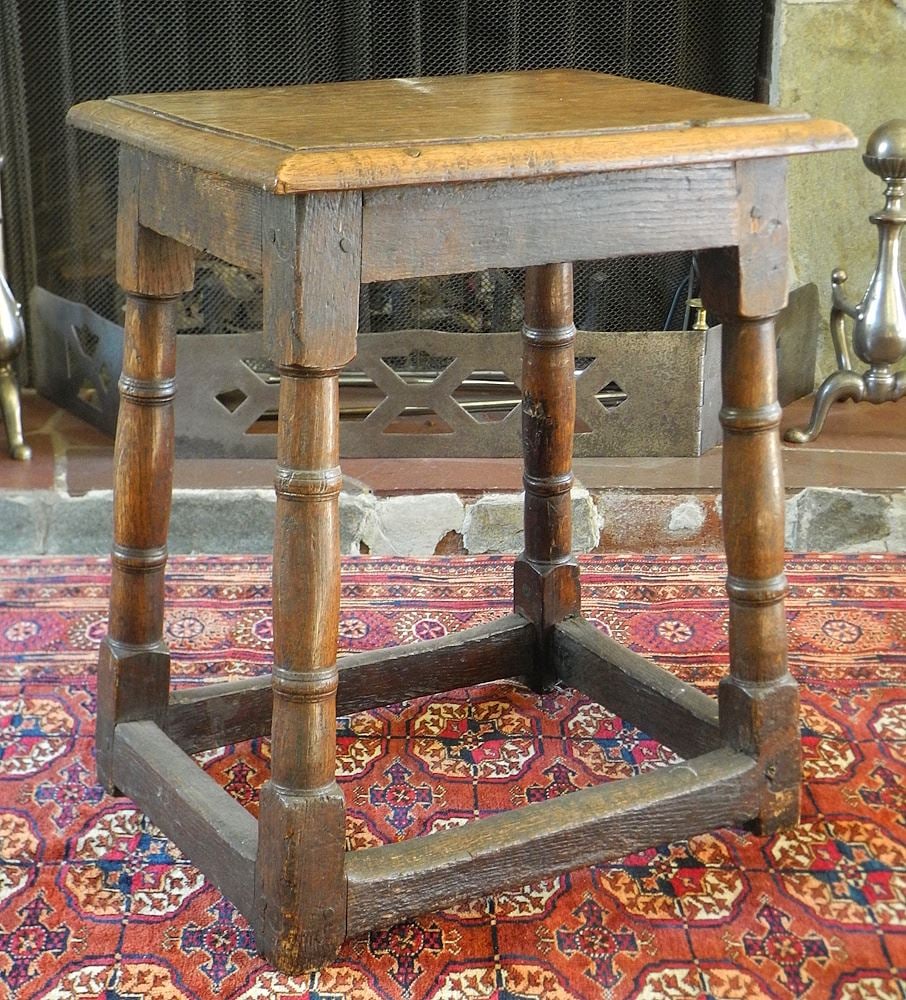 17th C. Oak Joint Stool, 17 1/2 x 13 1/2 x 21"h.: 17th C. Oak Joint Stool, 17 1/2 x 13 1/2 x 21"h.