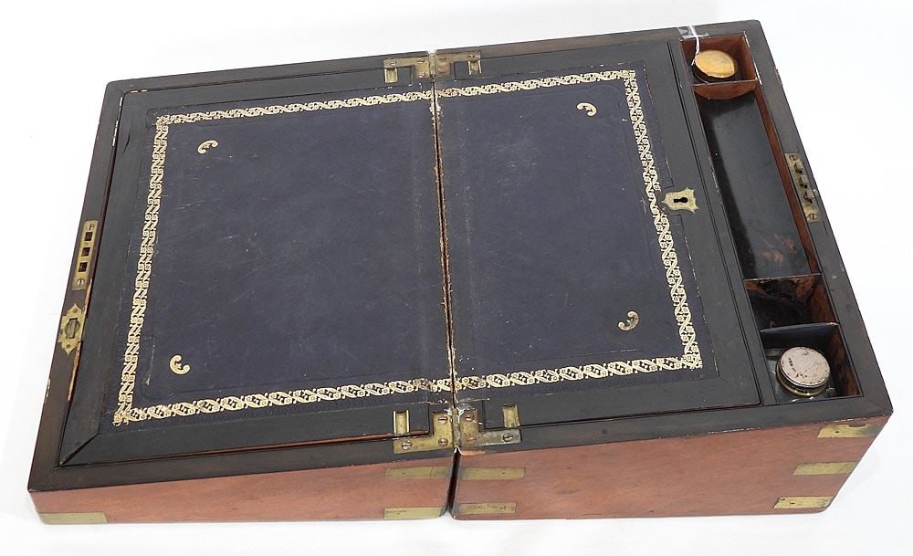 19th C. Brass Bound Mahogany Writing Box, 13 7/8"L. (1 of 7)