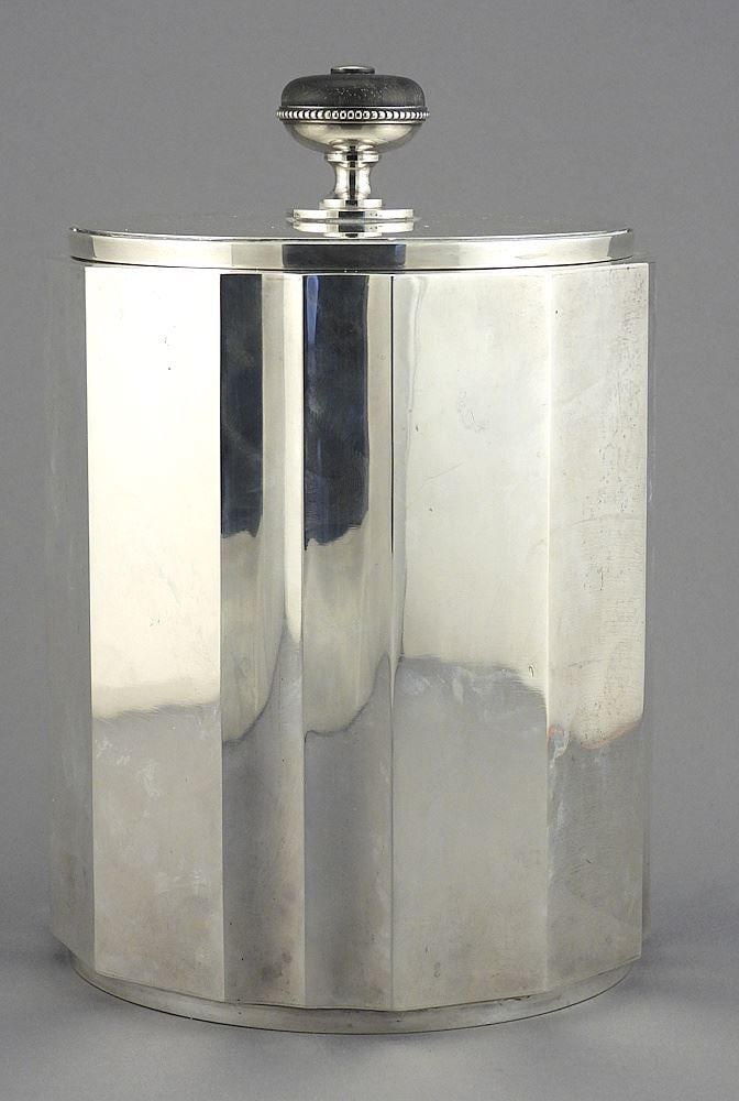 Borgila (Sweden) Sterling (marked) Silver Humidor, 7 1/2"h, 1145g.: Borgila (Sweden) Sterling (marked) Silver Humidor, 7 1/2"h, 1145g.