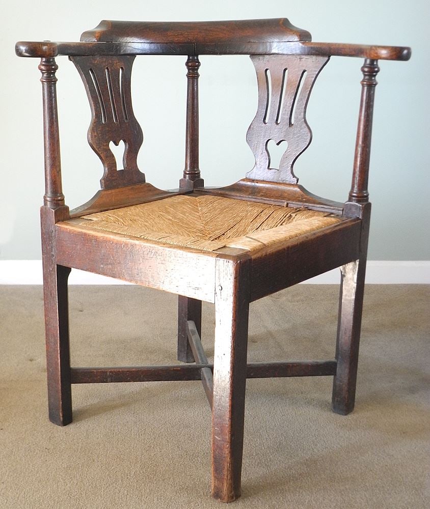 Georgian Oak Corner Chair with Rush Seating, 29 1/2 Arm to Arm, 33"h. (1 of 8)
