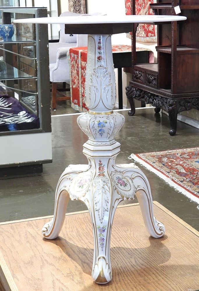 Schierholz Porcelain Tripod Table, 27"h.: Schierholz Porcelain Tripod Table, 27"h.
