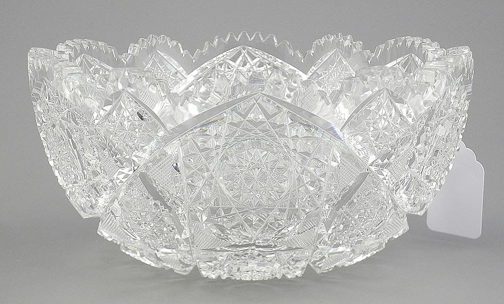 American Brilliant Period Cut Crystal Bowl, 3 3/4 x 8" Diameter (one point chipped). (1 of 5)