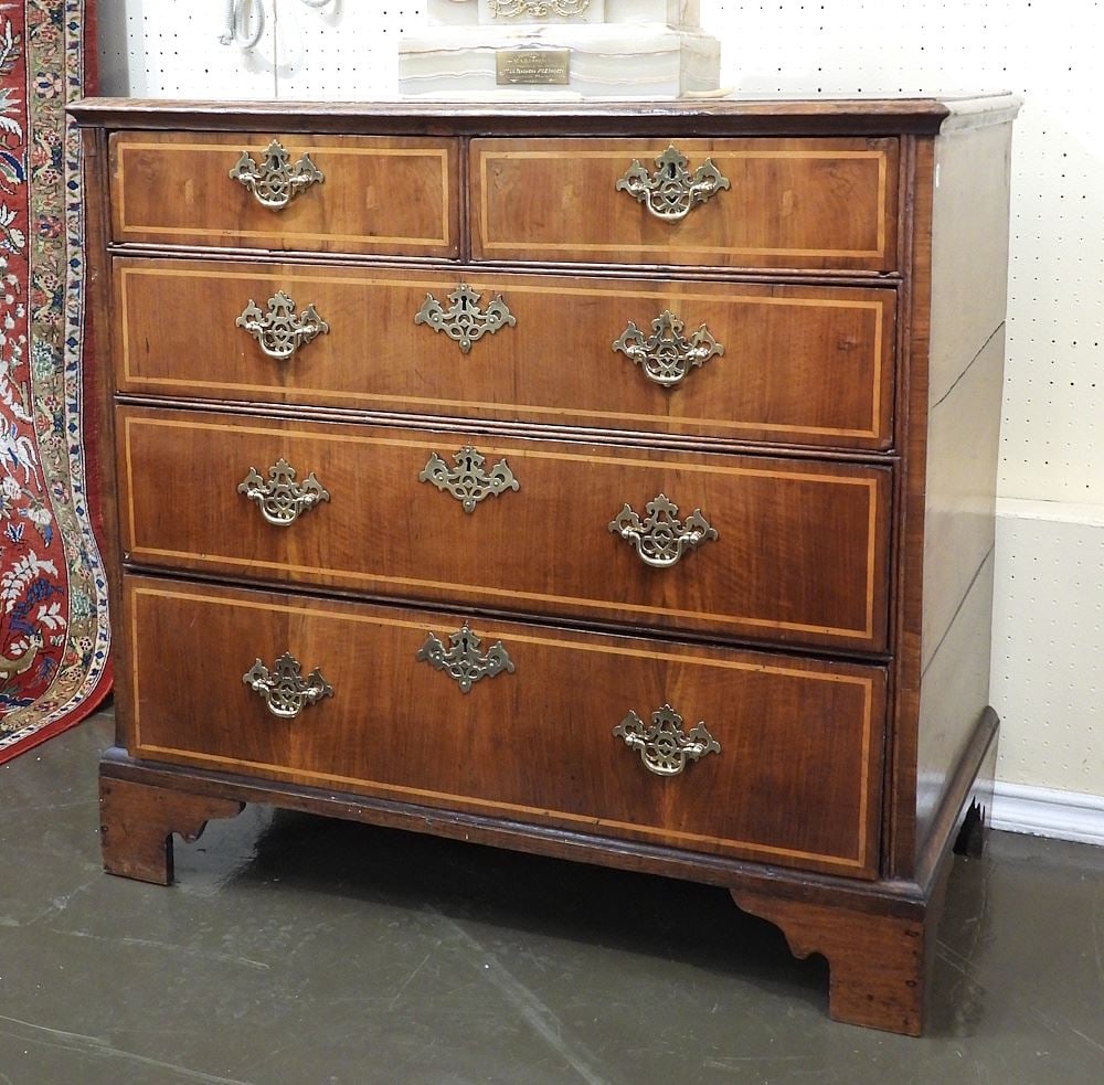 Early 18th C. Banded Oak Chest of Drawers, 35 1/2 x 37 1/2 x 20 1/2". (1 of 5)