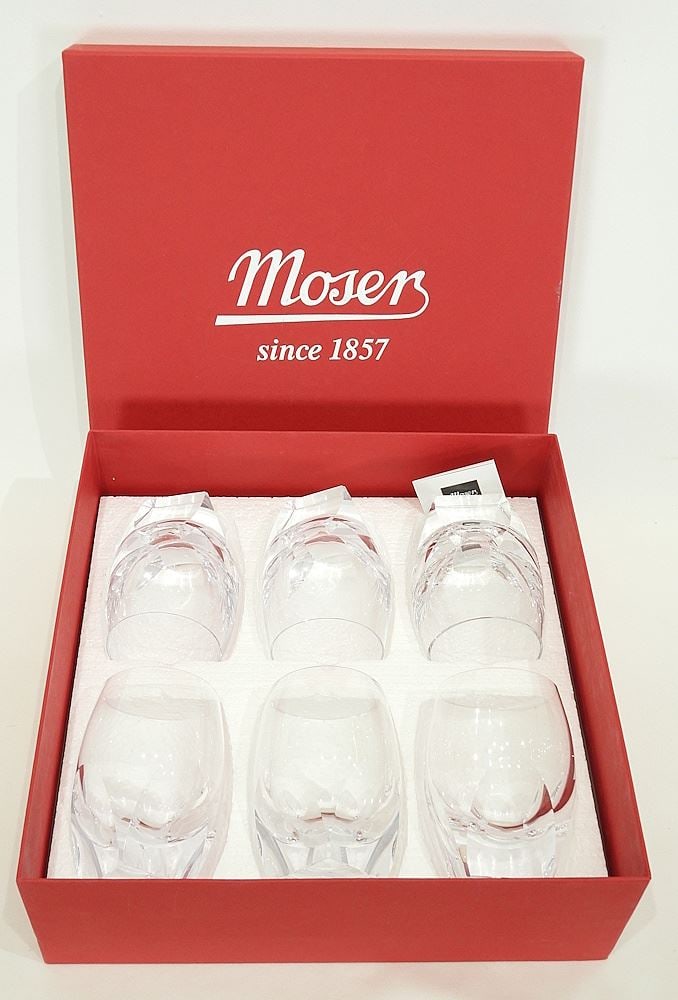 Six Moser Bar Highball Tumblers with Original Box.: Six Moser Bar Highball Tumblers with Original Box.