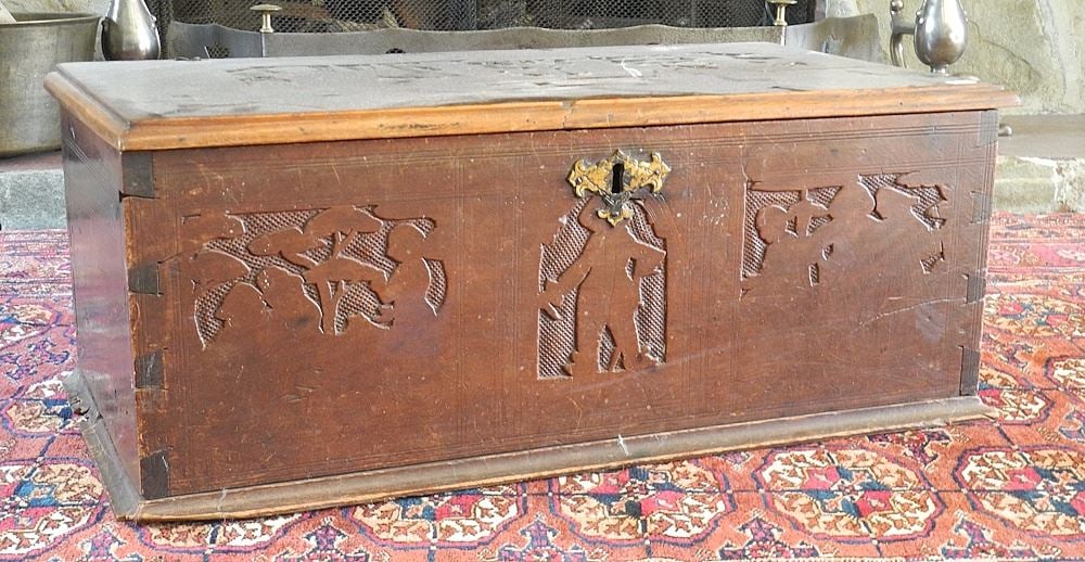 19th C. Carved Oak Chest, 23 1/2 x 12 3/4 x 9 1/2". (1 of 6)