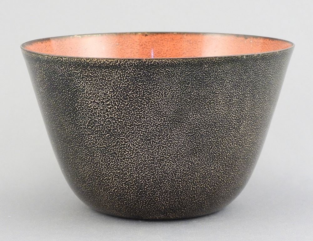 Enameled Copper Bowl signed Jade Snow Wong, Inscribed Judith Vallen May 27/1951.: Enameled Copper Bowl signed Jade Snow Wong, Inscribed Judith Vallen May 27/1951.