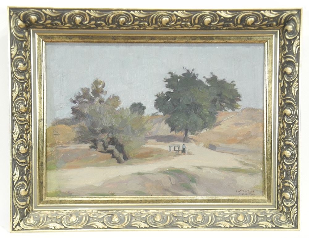 Oil on Board signed C. Artachino, 13 1/4 x 19", "Figure on Path". (1 of 6)