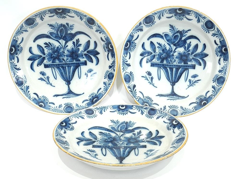 Three Antique Dutch Delfts Plates, 13 7/8" Diameter. (1 of 3)