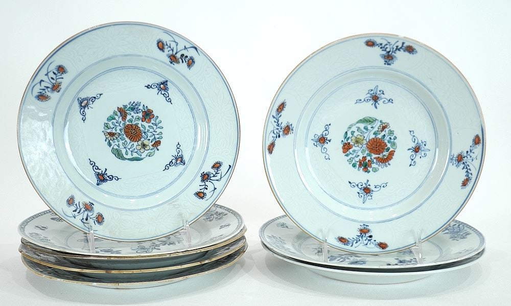 Collection of Chinese Export Porcelain Plates, 8 1/2 - 9 1/8" Diam. (nibbled/hairline). (1 of 4)