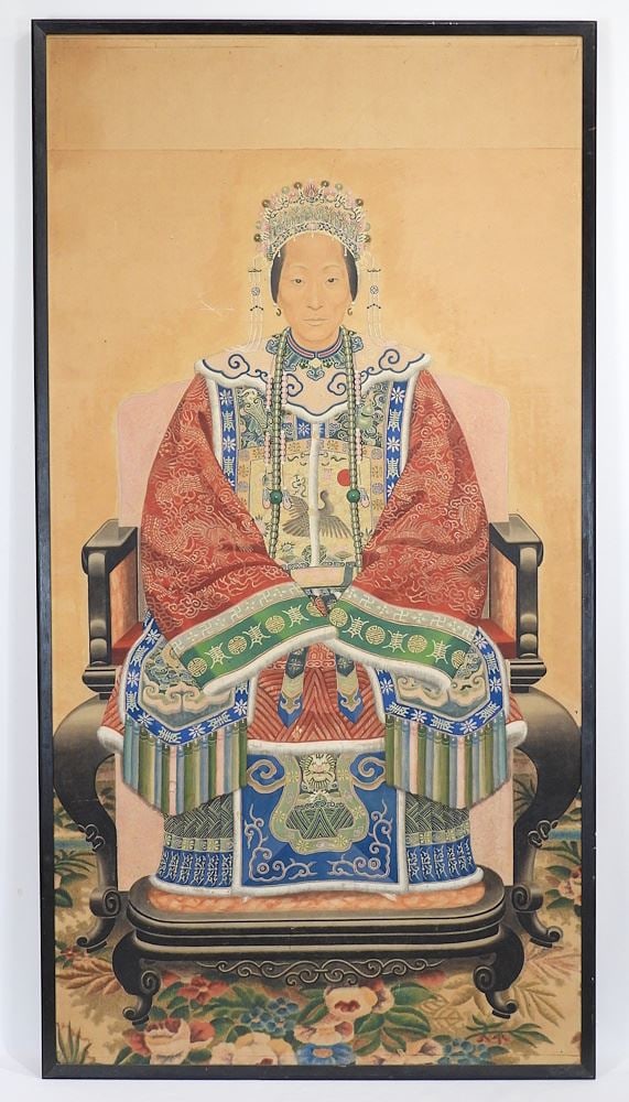 Pair of Qing Ancestor Portraits, 53 1/2 x 27 1/2". (1 of 10)