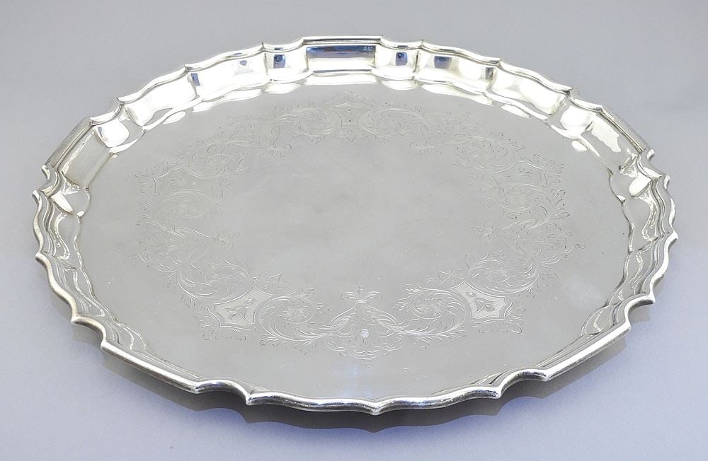 Birks Sterling (marked) Round Tray, 13 7/8" Diameter, 1282g.: Birks Sterling (marked) Round Tray, 13 7/8" Diameter, 1282g.