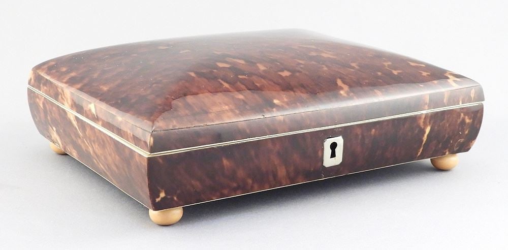 Banded Tortoiseshell Box, 2 3/8 x 7 3/4", Includes Key, 6 1/4", CDN BIDDERS ONLY. (1 of 4)