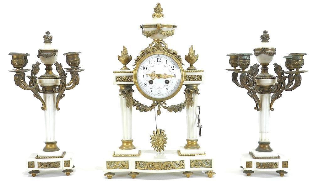 Mid 19th C. French Clock Garniture, 17 x 10 3/4 x 4 7/8". (1 of 11)