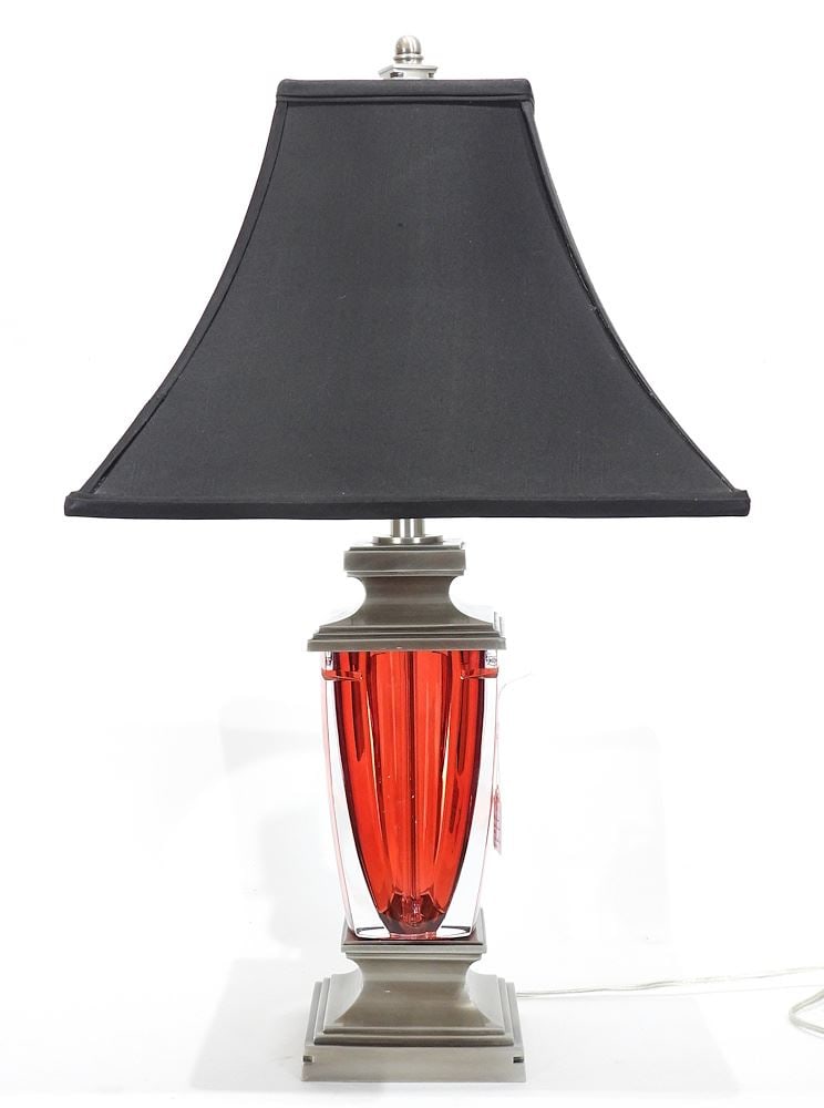 Waterford Metra Crystal Table Lamp with Label, Acid Etching & Original Shade, 29 1/2"h.: Waterford Metra Crystal Table Lamp with Label, Acid Etching & Original Shade, 29 1/2"h.