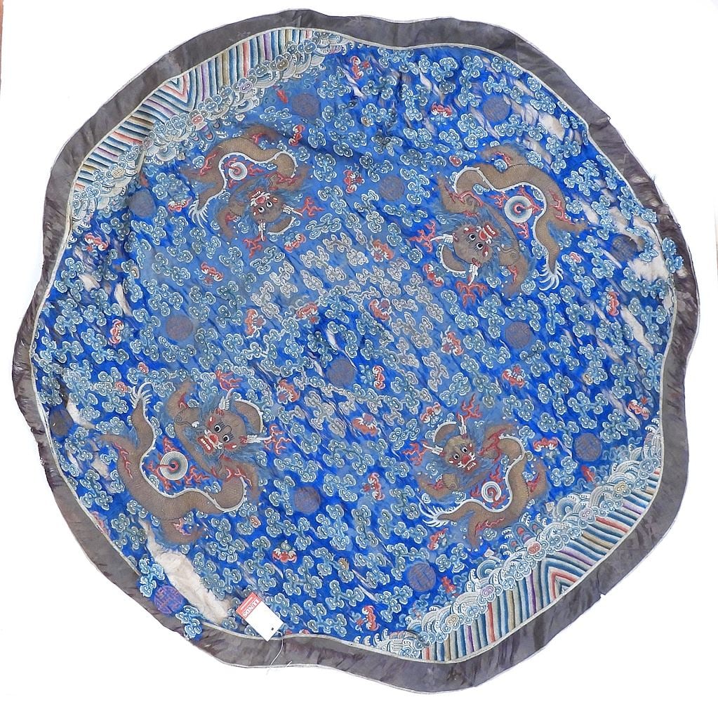 Qing Embroidery Silk Cover, 43" Diameter (condition noted). (1 of 7)