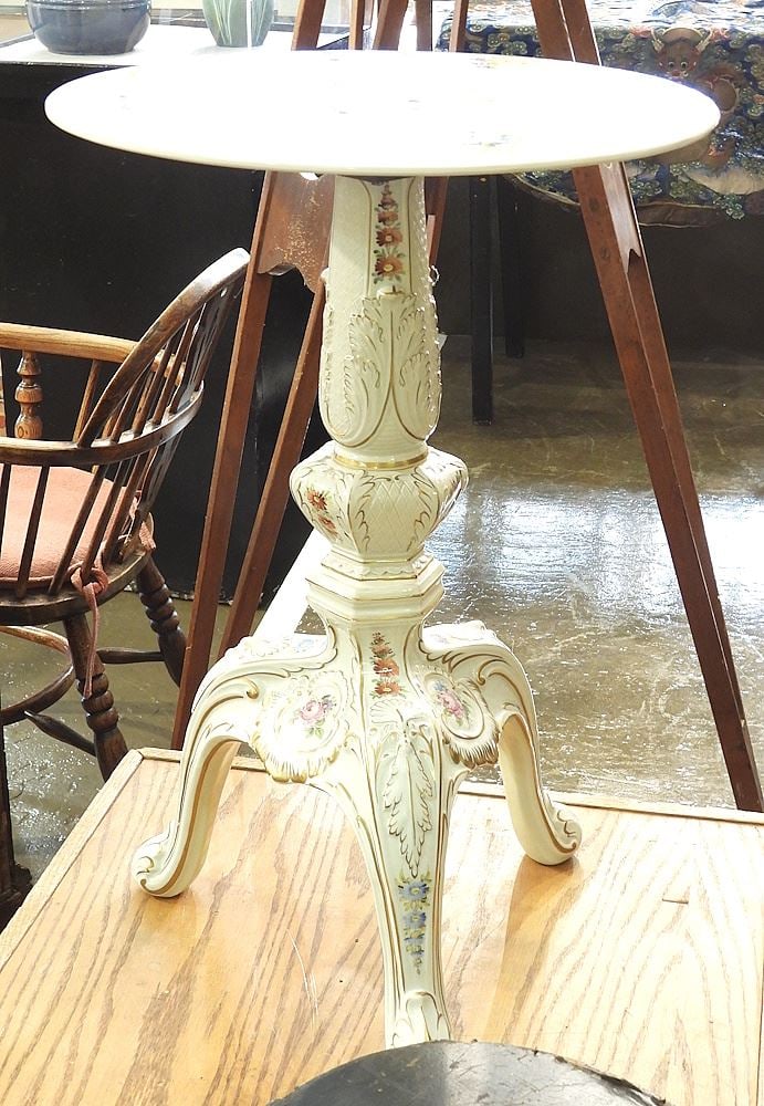 Schierholz Porcelain Tripod Table, 27"h.: Schierholz Porcelain Tripod Table, 27"h.
