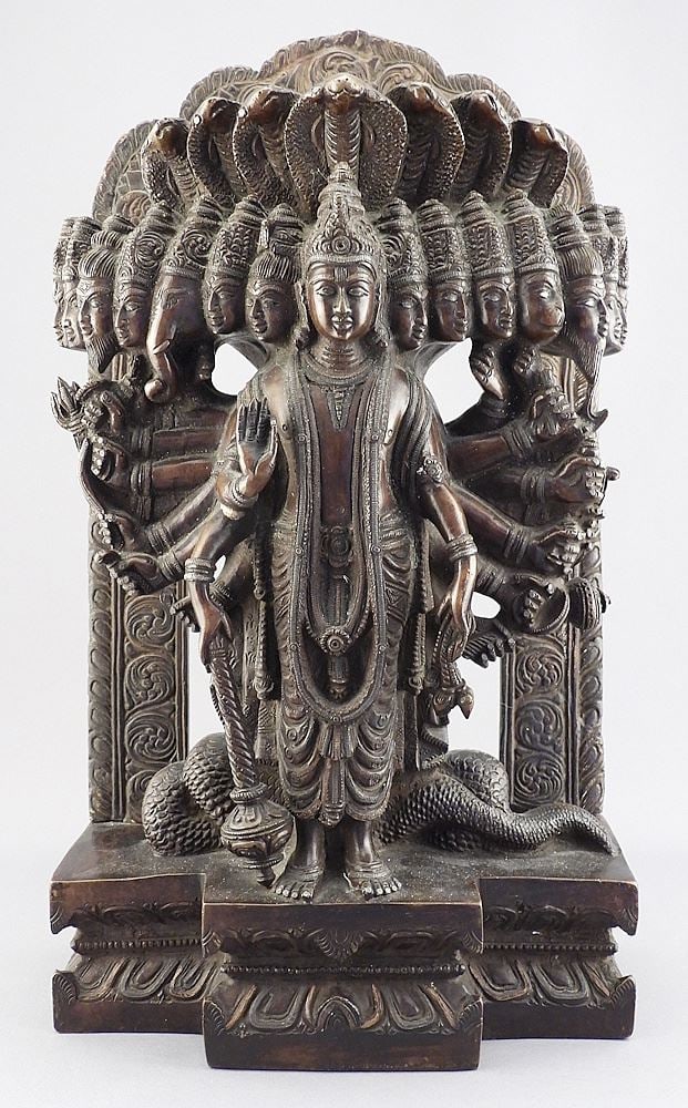 South Asian Bronze Sculpture, 14 1/4 x 8 1/8 x 4", "Vishnu with 14 Attendants" w/Customs Docs (1 of 8)