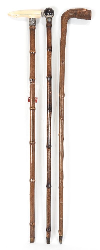 Collection of 19th C. Silver & Natural Canes, 35-36", CANADIAN BIDDERS ONLY.: Collection of 19th C. Silver & Natural Canes, 35-36", CANADIAN BIDDERS ONLY.