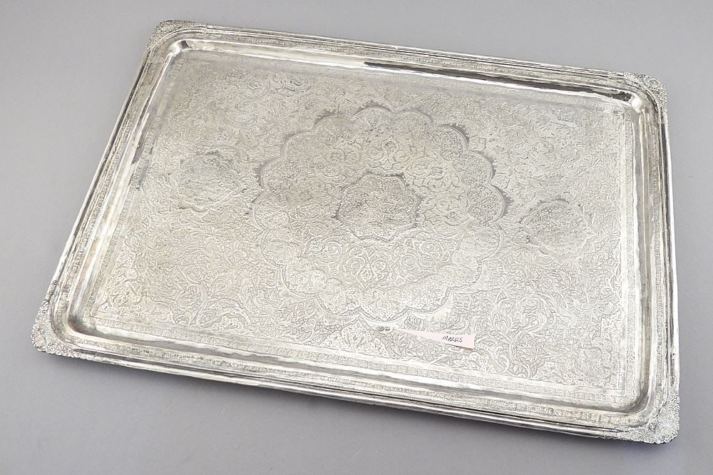 Persian Silver (tested 900) Tray, 10 3/4 x 15 1/8", 908g.: Persian Silver (tested 900) Tray, 10 3/4 x 15 1/8", 908g.