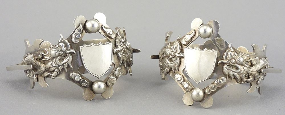 Signed Pair of Chinese Export Silver Dragon Napkin Rings, 98g.: Signed Pair of Chinese Export Silver Dragon Napkin Rings, 98g.