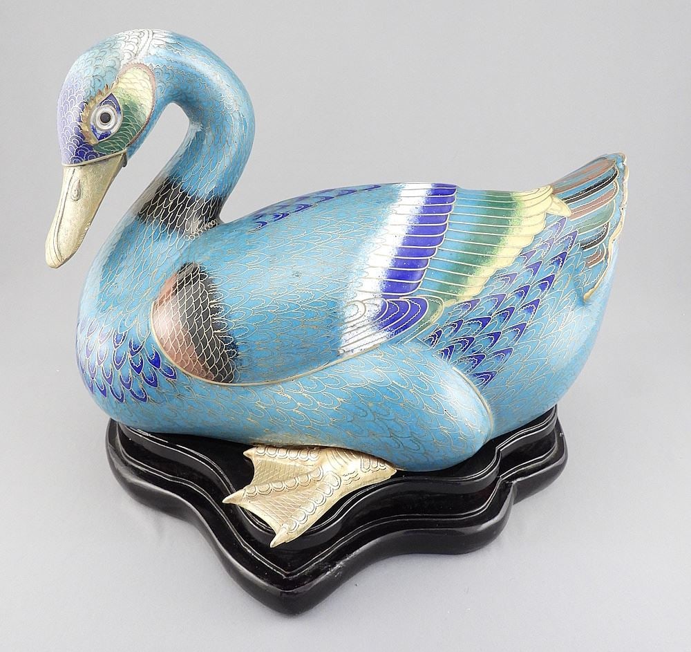 Chinese Cloisonne Duck (12 1/4"L) with Stand. (1 of 4)