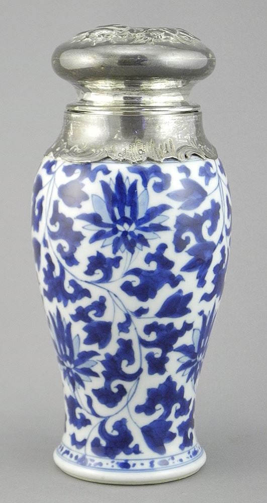 Chinese Kangxi Porcelain Vase with Dutch Silver Mounts, 6 3/8"h.: Chinese Kangxi Porcelain Vase with Dutch Silver Mounts, 6 3/8"h.