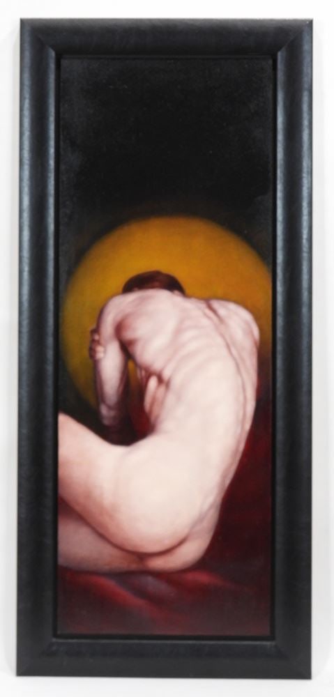 Oil on Board by Mychael Maier, 23 x 8 1/2", "The Birth of Compassion" (receipt enclosed).: Oil on Board by Mychael Maier, 23 x 8 1/2", "The Birth of Compassion" (receipt enclosed).