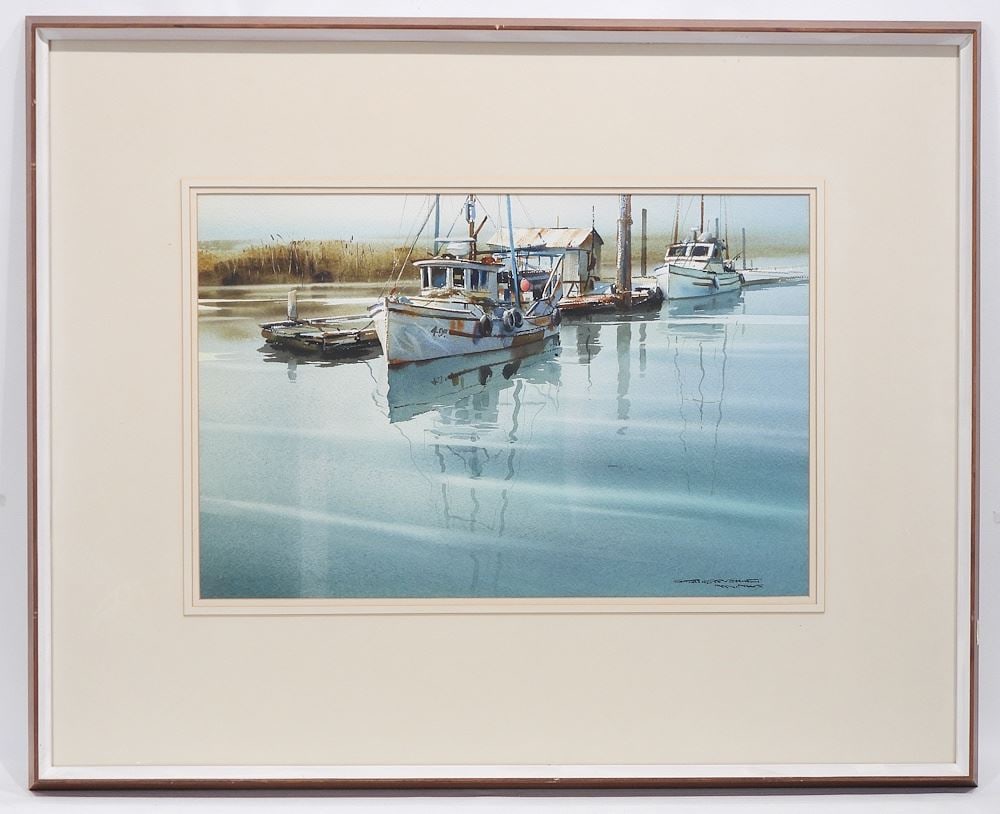 Watercolour signed B. (Brian) Travers-Smith, 13 x 20", "Morning In The Marshes".: Watercolour signed B. (Brian) Travers-Smith, 13 x 20", "Morning In The Marshes".