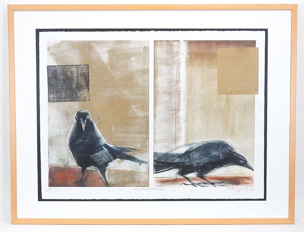 Monoprint signed (Richard) Tetrault, Sheet 22 1/2 x 30", "City Crows Twice #2".: Monoprint signed (Richard) Tetrault, Sheet 22 1/2 x 30", "City Crows Twice #2".