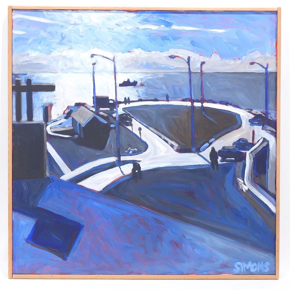 Acrylic on Canvas signed (Brian) Simons, 24 x 24", "Clover Point Dec 24/93".: Acrylic on Canvas signed (Brian) Simons, 24 x 24", "Clover Point Dec 24/93".