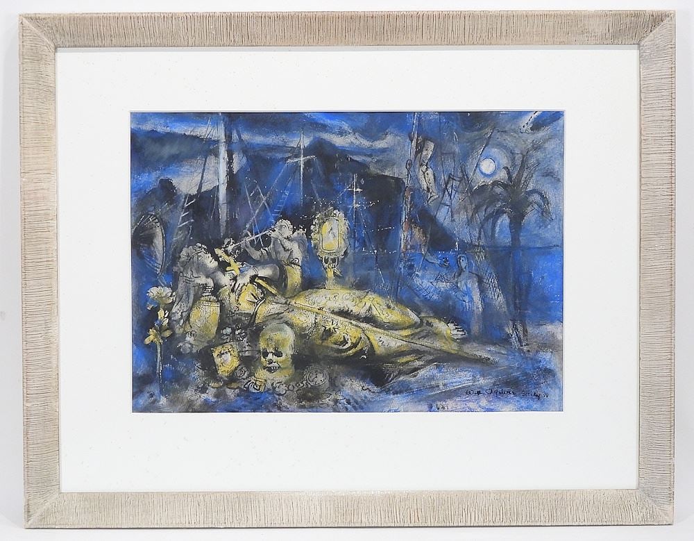 Watercolour signed Will Ogilvie, 13 1/4 x 19", "Sicily '58".: Watercolour signed Will Ogilvie, 13 1/4 x 19", "Sicily '58".