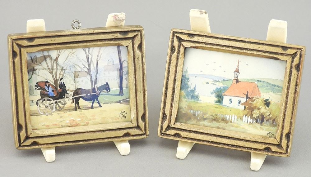 Two Miniature Watercolours signed WMM (William Morse Mitchell), 1 3/4 x 2 1/4", "Indian Church": Two Miniature Watercolours signed WMM (William Morse Mitchell), 1 3/4 x 2 1/4", "Indian Church"