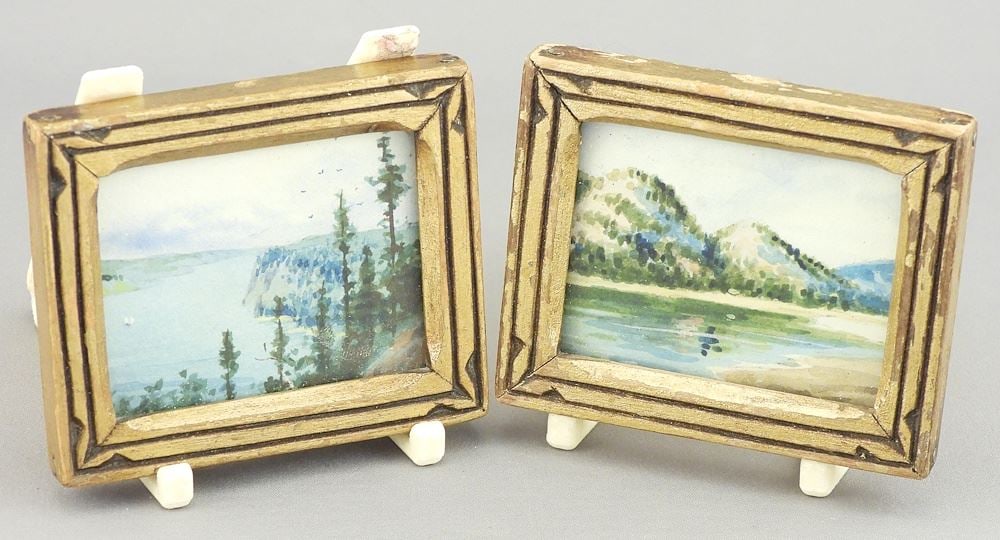 Two Miniature Watercolours Attr. to William Morse Mitchell, 1 1/2 x 2", "Shoreline" & "1931".: Two Miniature Watercolours Attr. to William Morse Mitchell, 1 1/2 x 2", "Shoreline" & "1931".