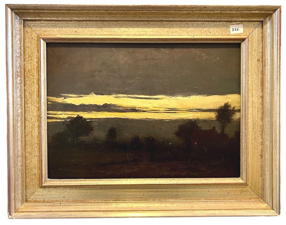 Oil on Board Inscribed Verso signed George F. Carline, 8 1/4 x 11 1/2", "Night Approaching Surrey": Oil on Board Inscribed Verso signed George F. Carline, 8 1/4 x 11 1/2", "Night Approaching Surrey"
