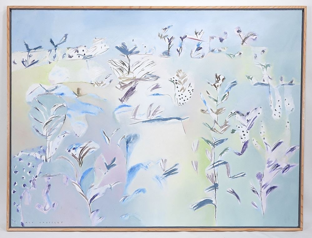 Oil on Canvas signed Alf (Alfred) Crossley, 31 3/4 x 42 1/4", "Dream Meadow Winter 1986-87".: Oil on Canvas signed Alf (Alfred) Crossley, 31 3/4 x 42 1/4", "Dream Meadow Winter 1986-87".