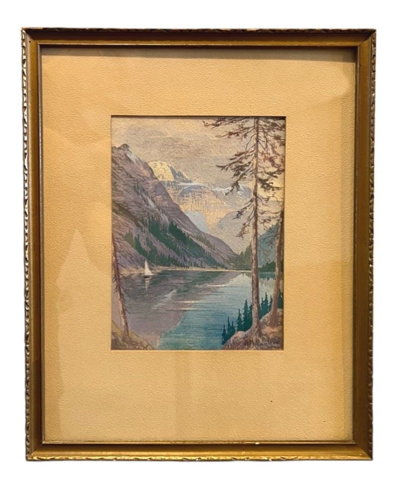 Watercolour signed A. H. Parker 7 1/2 x 5 1/2" "Lake Louise".: Watercolour signed A. H. Parker 7 1/2 x 5 1/2" "Lake Louise".