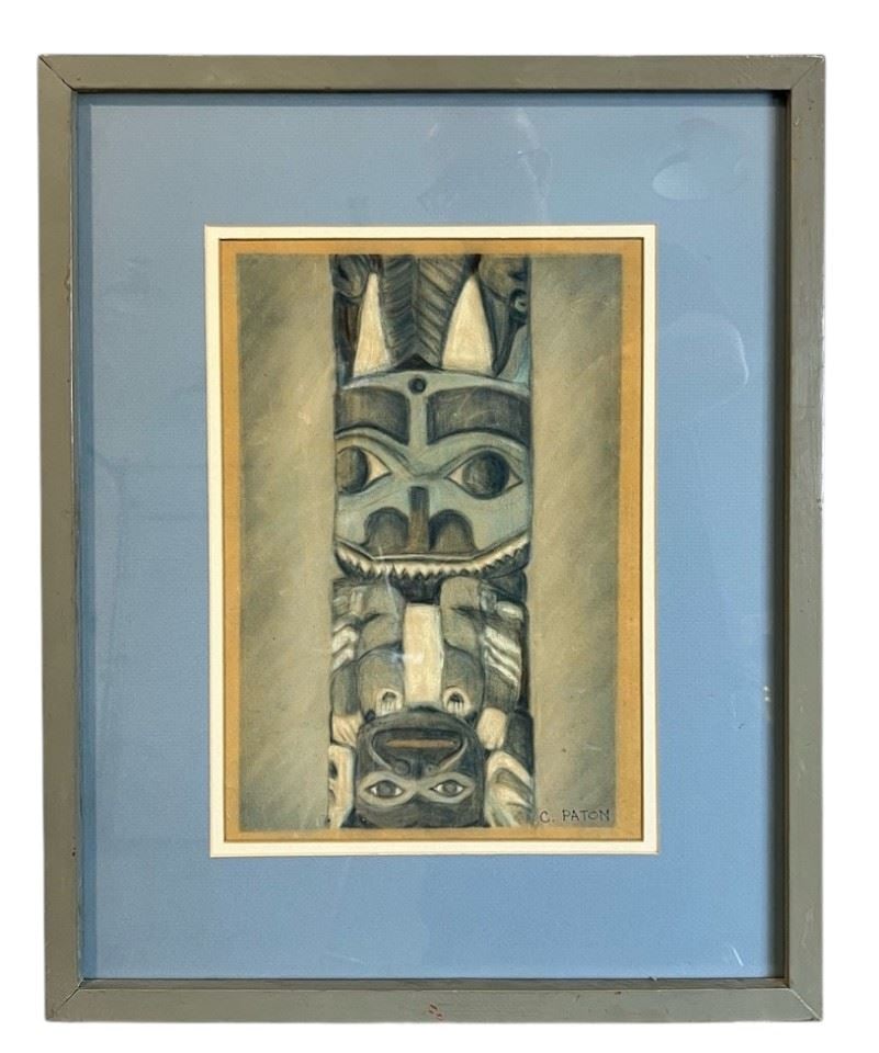 Pastel on Paper signed C. Paton, 13 x 8 1/2" "Totem".: Pastel on Paper signed C. Paton, 13 x 8 1/2" "Totem".