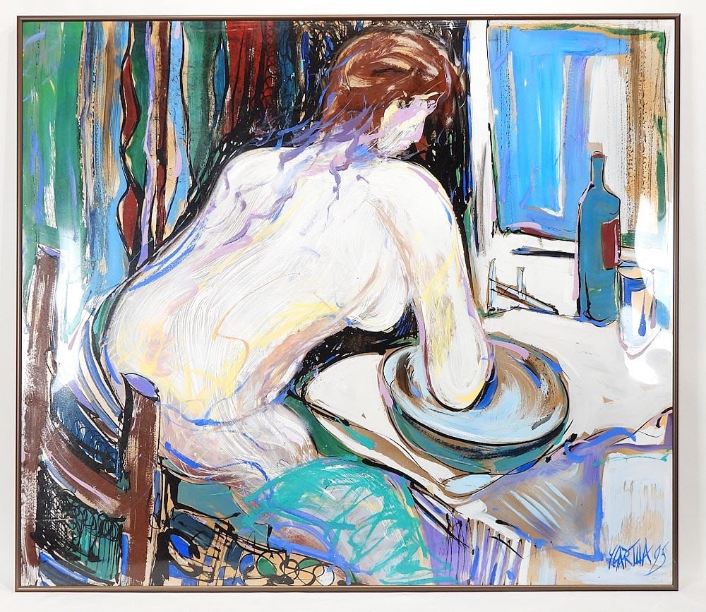 Acrylic on Acetate signed (Paul) Ygartua '95, 33 x 38", "Woman Seated At Vanity".: Acrylic on Acetate signed (Paul) Ygartua '95, 33 x 38", "Woman Seated At Vanity".