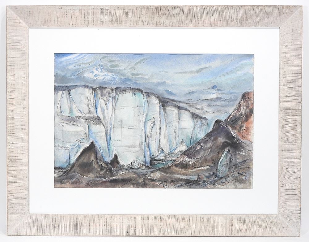 Watercolour signed Will Ogilvie, 14 1/2 x 21 3/4", "The Ice Face 1".: Watercolour signed Will Ogilvie, 14 1/2 x 21 3/4", "The Ice Face 1".
