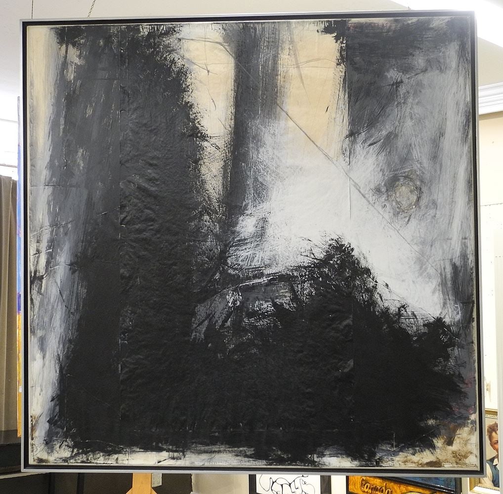 Unsigned Oil on Canvas, 55 1/4 x 55 1/4", "Black Passage".: Unsigned Oil on Canvas, 55 1/4 x 55 1/4", "Black Passage".