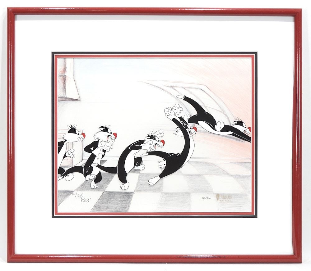 Warner Bros Virgil Ross Animation Cel, 12 1/2 x 15 3/4" #56/100, "Sylvester".: Warner Bros Virgil Ross Animation Cel, 12 1/2 x 15 3/4" #56/100, "Sylvester".